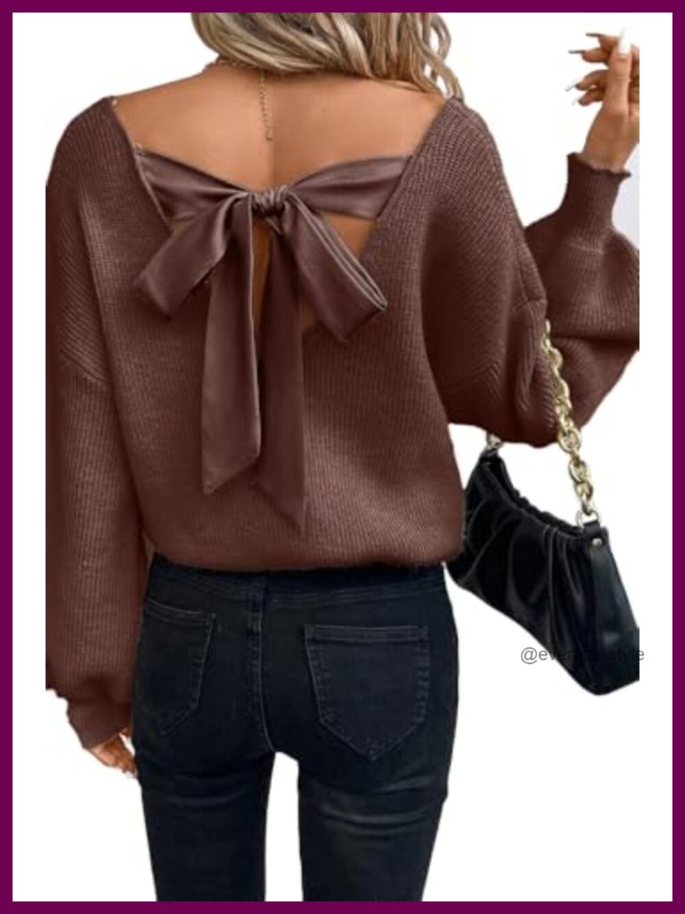 Off Shoulder Bow Back Sweater Deep V Neck Backless Knit Top